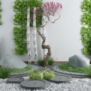 新中式庭院景观小品3D模型下载